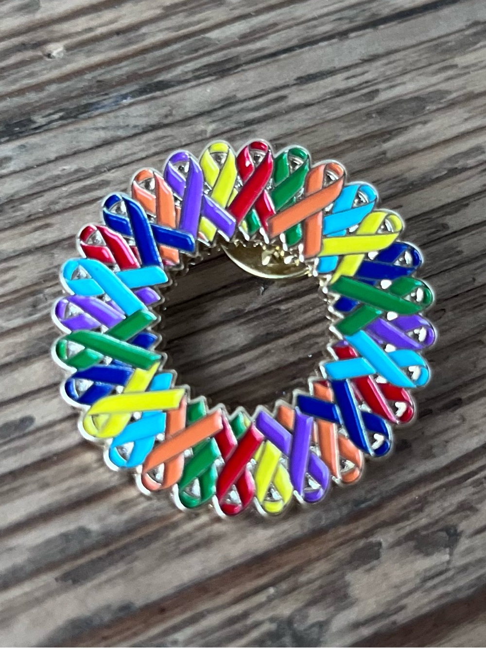 Multicolor Cancer Awareness Ribbon Wreath Pin - Broach Accessories Jewelry
